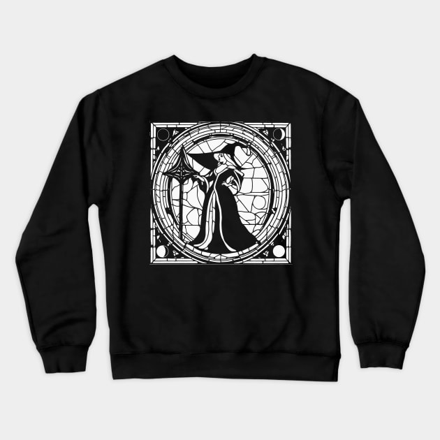 Stained Glass Witch (White) Crewneck Sweatshirt by The Tee Bizarre